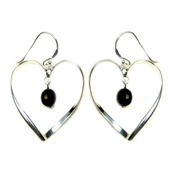 Boucles d'oreilles agate noire et argent