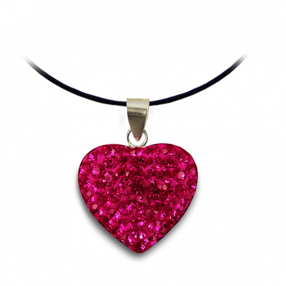 Bijoux oxyde de zirconium strass et argent cœur rose fuchsia