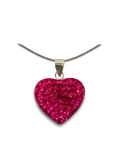 pendentif strass et argent cœur rose fuchsia
