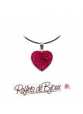 Bijou pendentif oxyde de zirconium strass argent petit cœur rose fuchsia