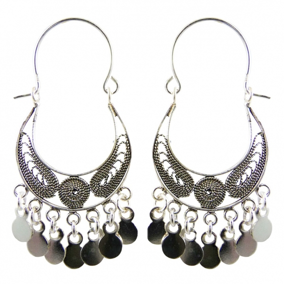 Boucles d'oreilles créoles orientales ethnique argent fin