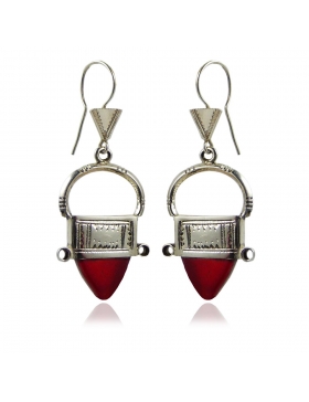 Boucles d'oreilles en argent style ethnique touareg en verre rouge