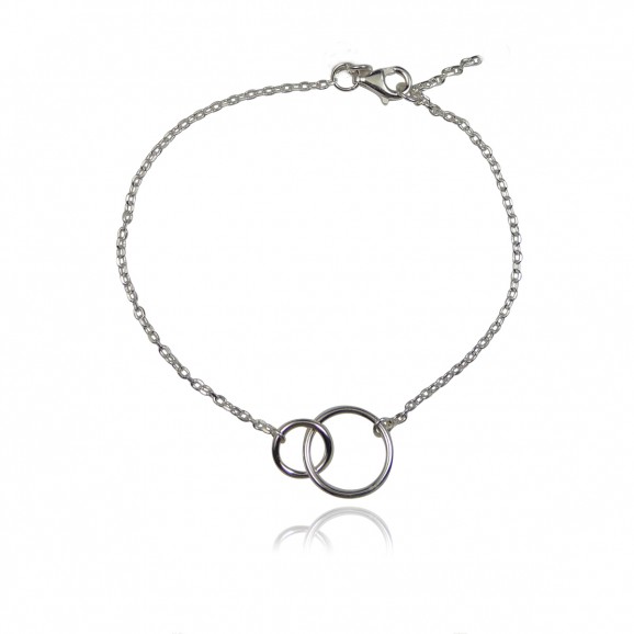 Bracelet deux 2 cercles ou anneaux ronds entrelacés argent