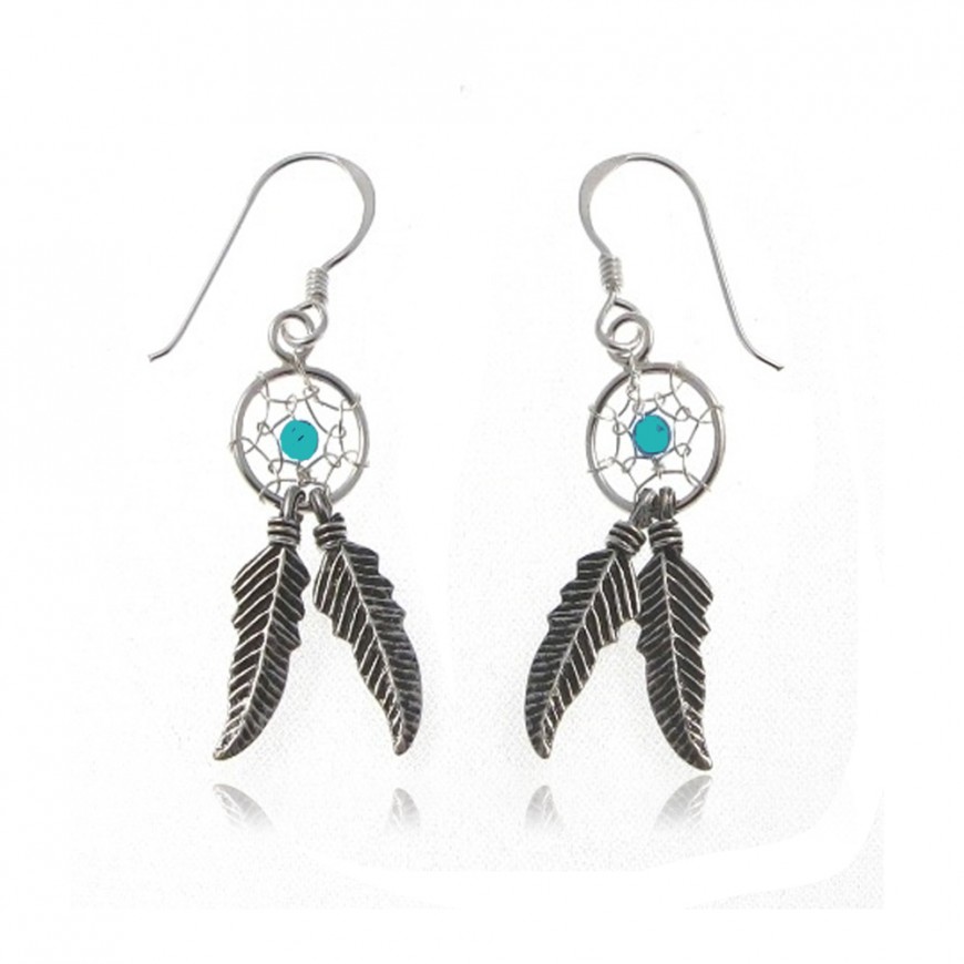 Boucles d'Oreilles Chat & Perle Turquoise (Argent)