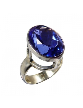 Bague en pierre semi-précieuse : quartz de Sibérie -bleu