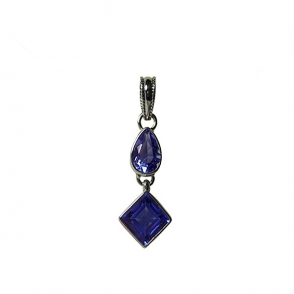 Pendentif pierre fine et argent - quartz bleu