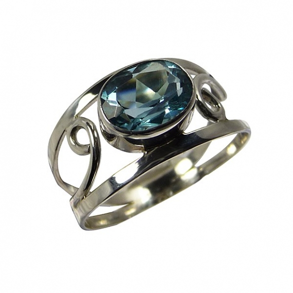 Bague argent et topaze bleue