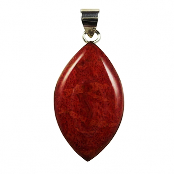 Pendentif argent et gorgone rouge en forme d'amande