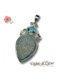 magnifique pendentif en argent et pierre fine originale : drussite bleue
