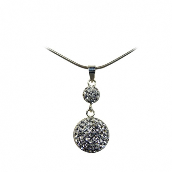 Double pendentif en strass blanc et argent.