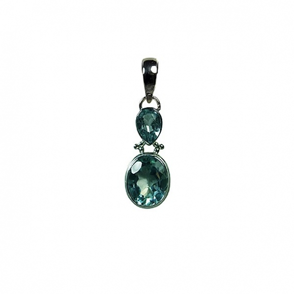 Pendentif double Topaze Bleue, argent