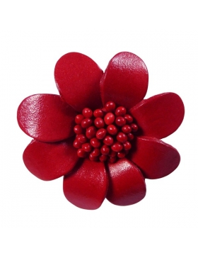 Broche fleur rouge - cuir