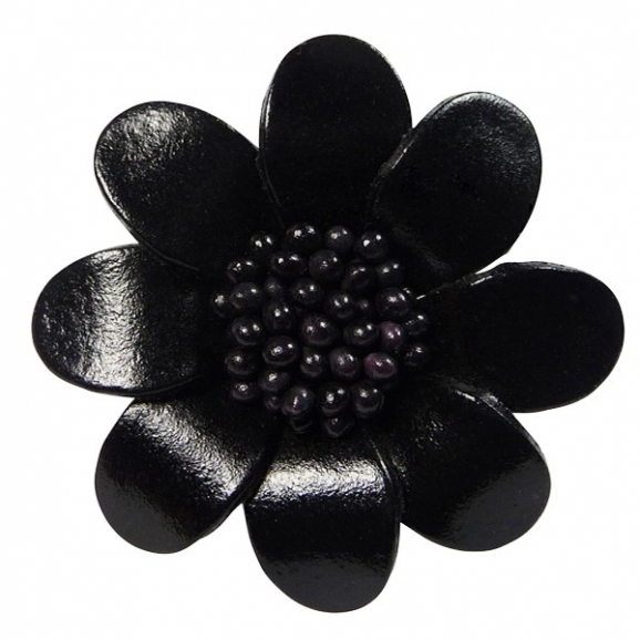 Broche noire - fleur en cuir