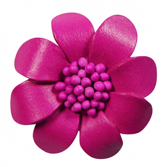 Broche cuir - Broche en cuir rose fushia