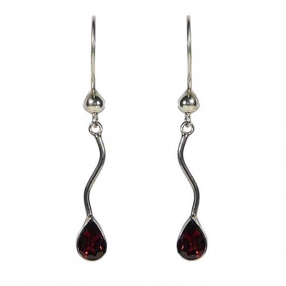 Grenat - argent boucles d'oreilles