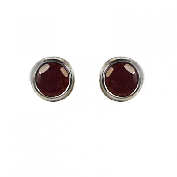 Boucles d'oreilles clous rond argent et grenat