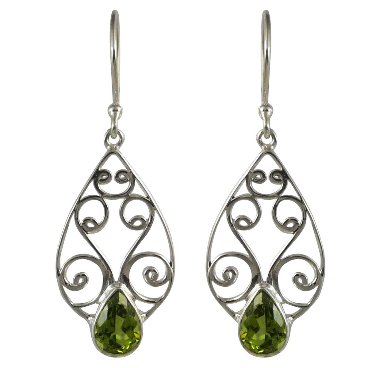 Boucles D'oreilles Pendantes En Argent Avec Péridot | Neuf Sans Emballage | Pierre Verte Naturelle