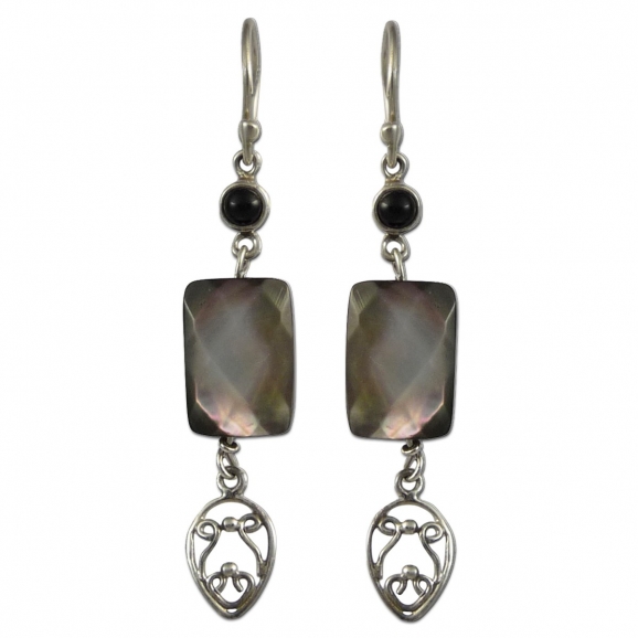 Boucles d'oreilles nacre grise-argent