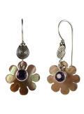 boucles fleur en nacre et améthyste - bijou pierre et argent