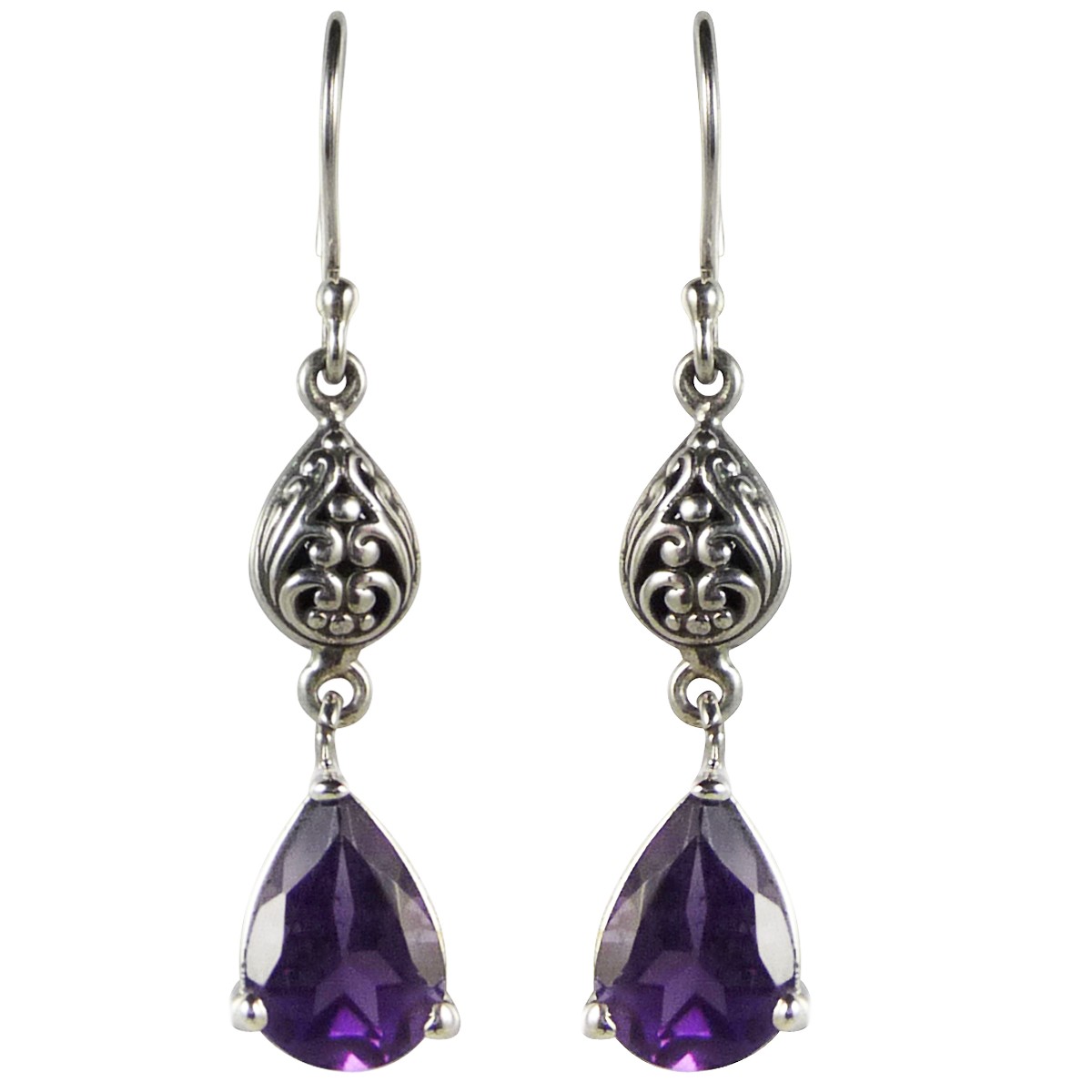 Boucles D'oreilles Pendantes Améthyste - Argent 925, 5 G, Neuf Sans Boîte