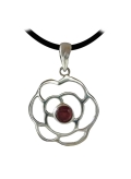 Pendentif grenat pierre rouge et fleur rose en argent